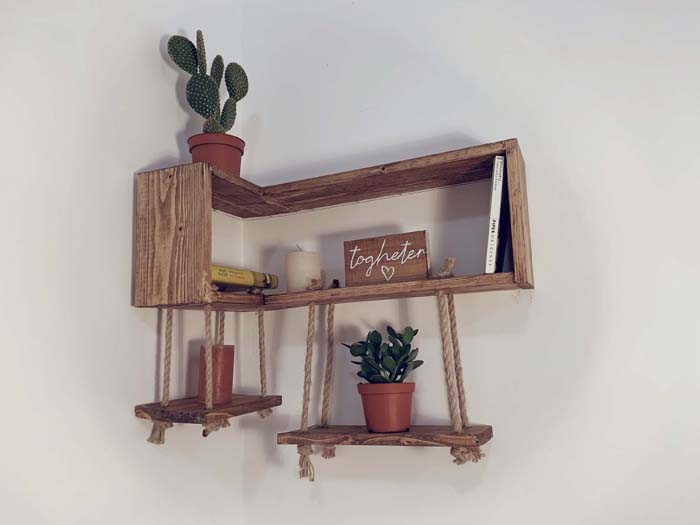 Сладкие и уникальные полки с качелями #cornershelf #diy #decorhomeideas