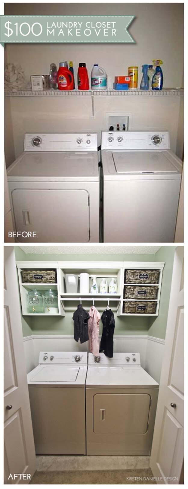 Симпатичный и компактный с местами для хранения #laundryroom #makeover #decorhomeideas