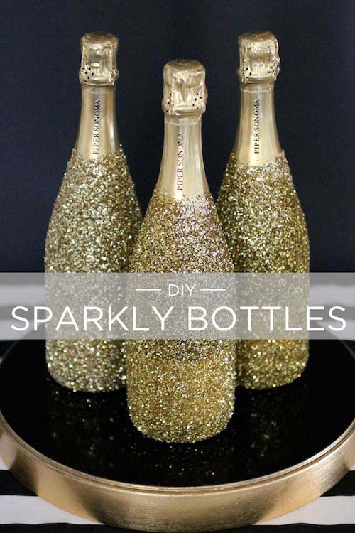 Блестящие бутылки шампанского своими руками # Новый Год # украшения #decorhomeideas