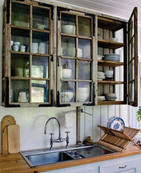 Стеклянные шкафы в волшебном лесу #rustic #kitchencabinet #decorhomeideas