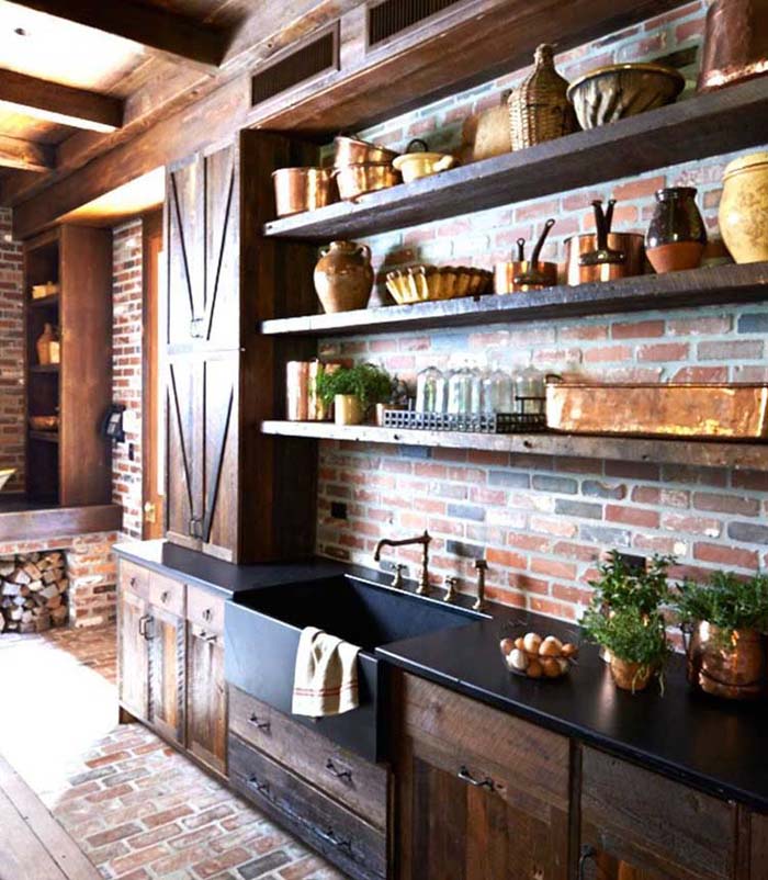 Открытый деревянный стеллаж # деревенский # кухонный шкаф #decorhomeideas