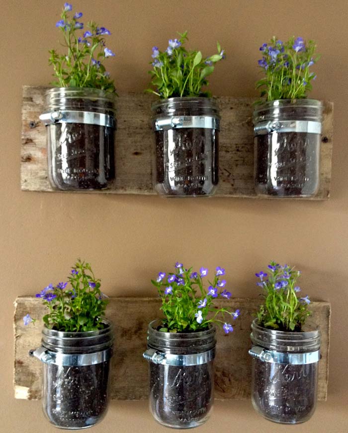 Набор для земляных стен Mason Jar с шестью плантаторами #masonjarlights #masonjar #decorhomeideas