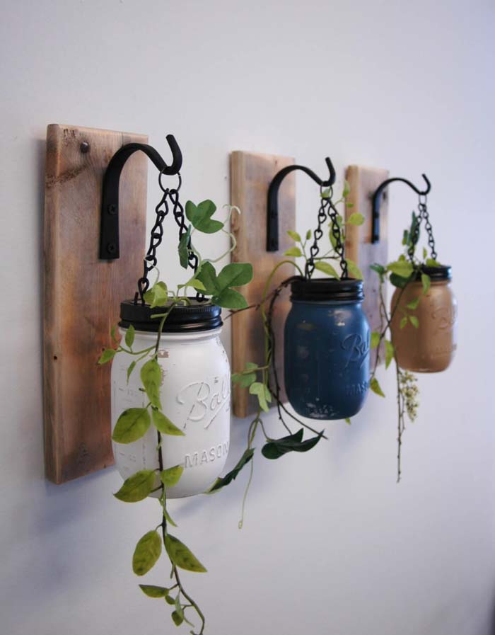 Раскрашенные плантаторы Mason Jar Настенный декор #masonjarlights #masonjar #decorhomeideas