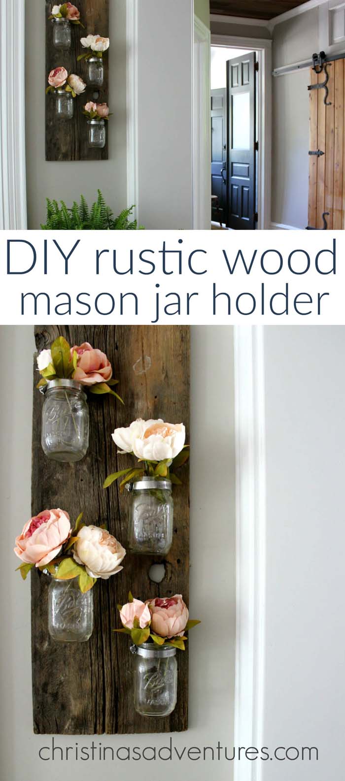 Деревенская вертикальная ваза Mason Jar Wall Art #masonjarlights #masonjar #decorhomeideas