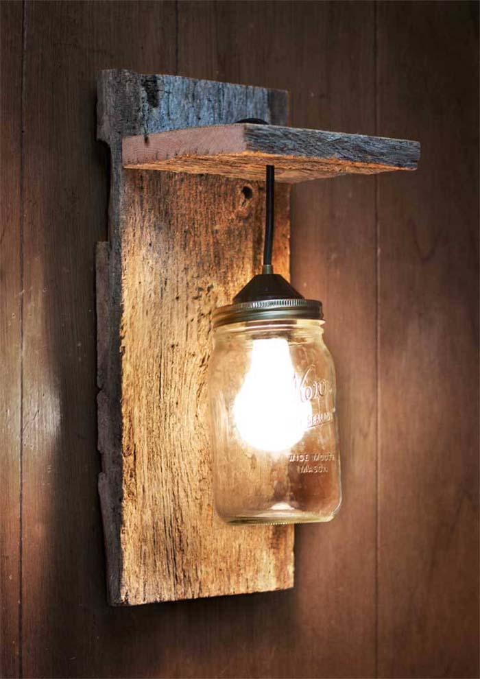 Деревенский Мейсон Фонарик Настенный Декор #masonjarlights #masonjar #decorhomeideas