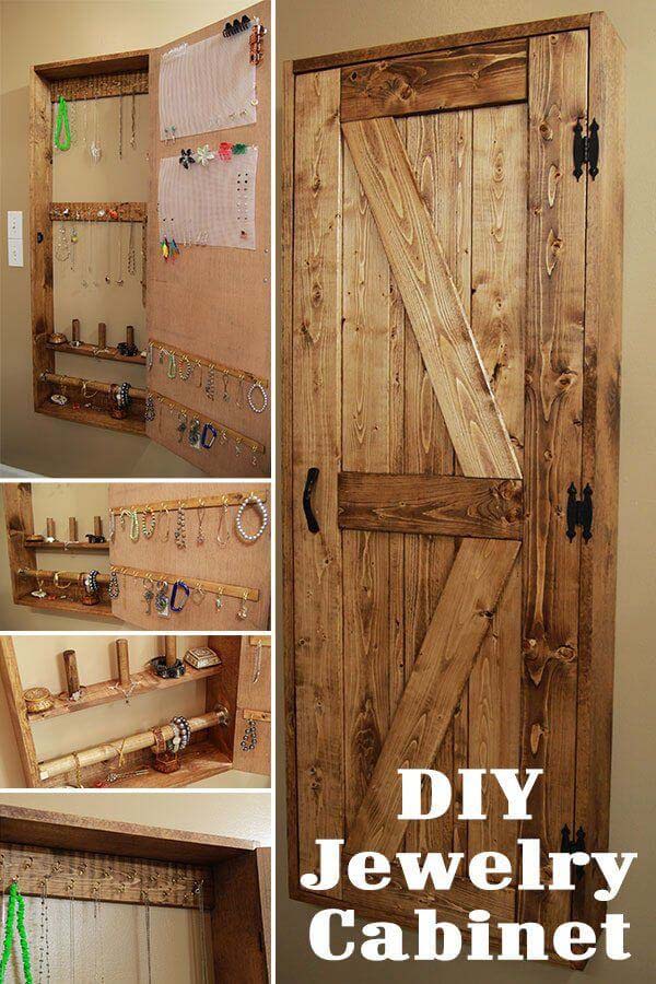 DIY дверь сарая шкаф для ювелирных изделий #rustic #storage #organization #decorhomeideas
