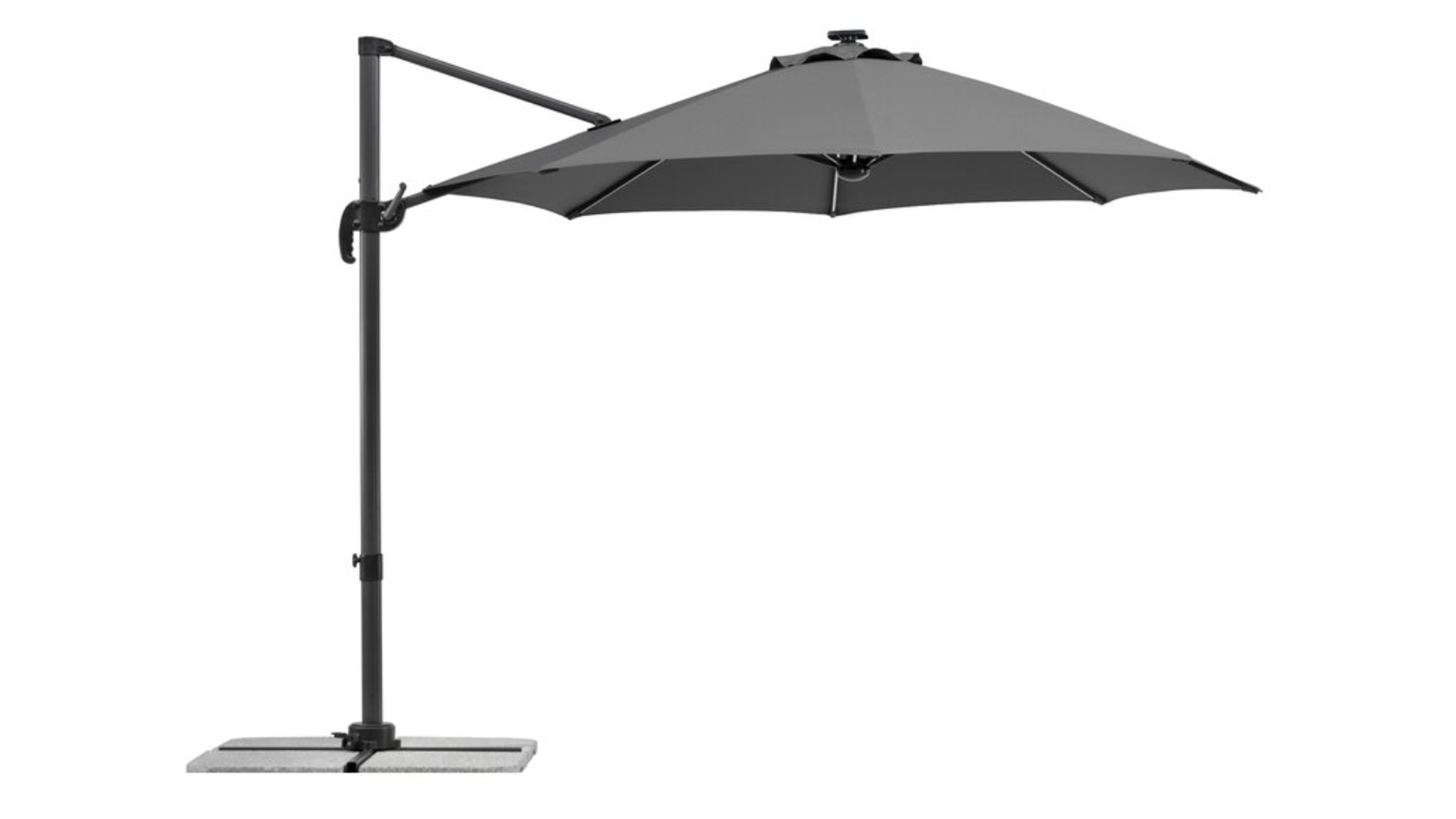 черный консольный зонтик с защитой UV50 и светодиодной подсветкой - Rhodos 3m Cantilever Parasol with Lights