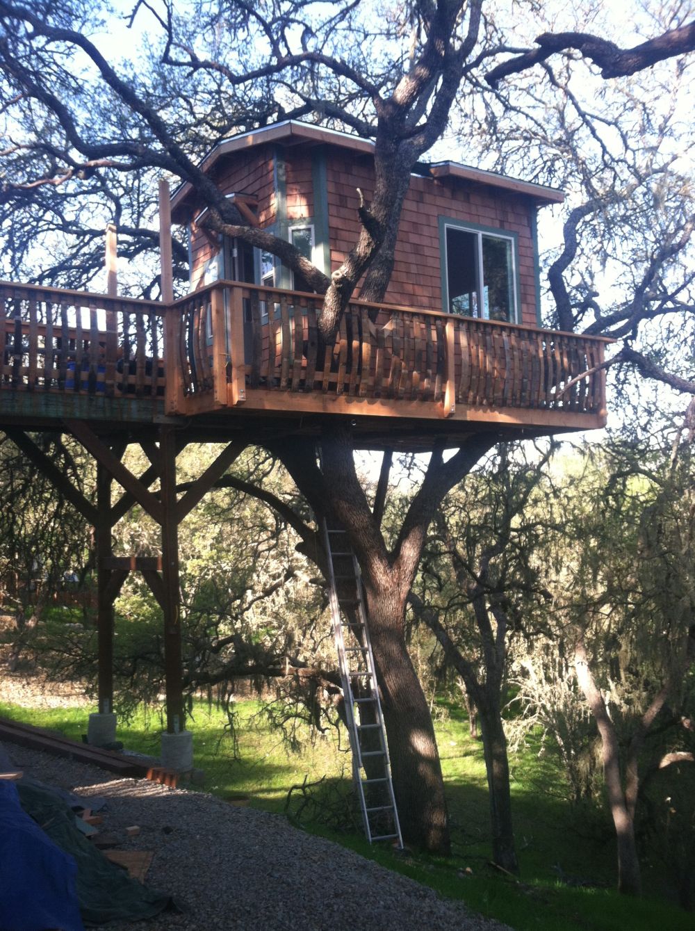 Дом в верхушках деревьев с большим балконом